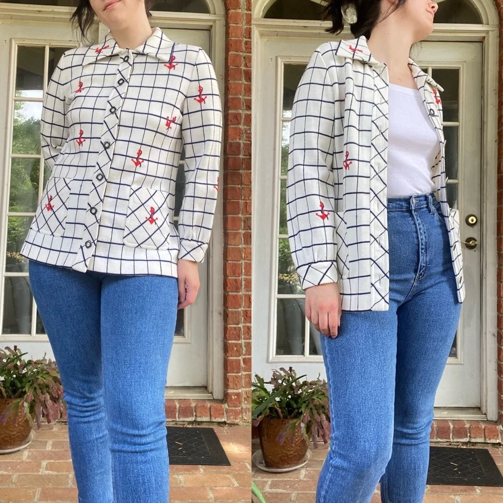 Vintage 60s Nautical Embroidered Sweater Jacket - Picture 7 of 11